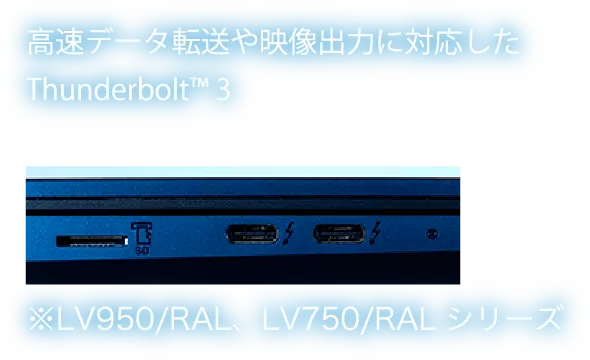 高速データ転送や映像出力に対応したThunderbolt™ 3 ※LV950/RAL、LV750/RALシリーズ